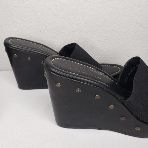 Donald J. Pliner Sandals Swan Black Studs Wedge Heels Platform Slides - Picture 6 of 15